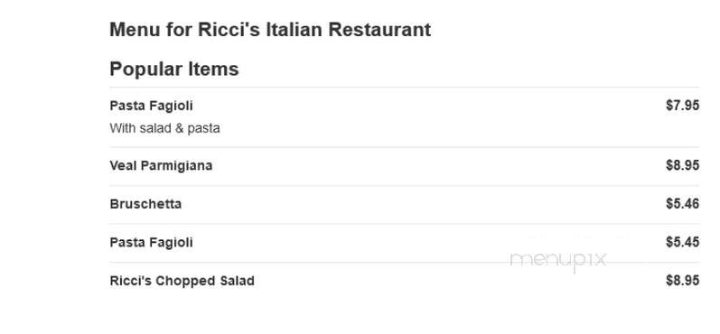Ricci's Restaurant At Castle - East Hanover, NJ menu_pic