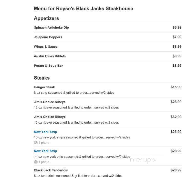Royse's Black Jacks Steakhouse - Trinidad, CO menu_pic