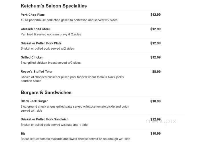 Royse's Black Jacks Steakhouse - Trinidad, CO menu_pic