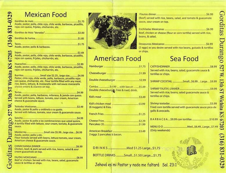 Gorditas Durango - Wichita, KS menu_pic