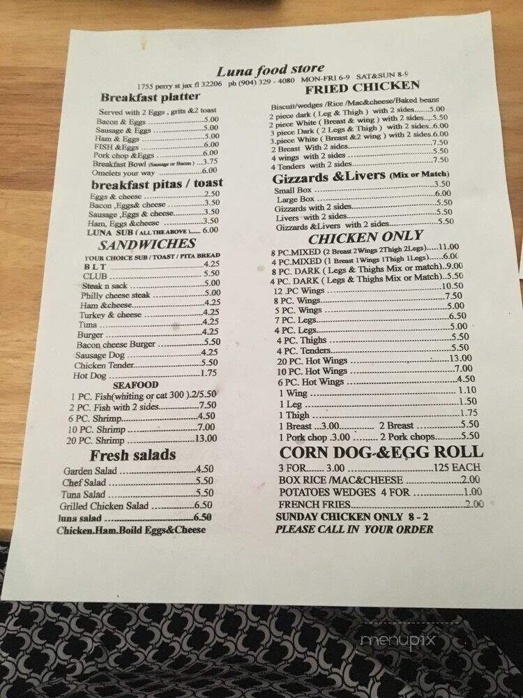 Luna Food Store - Jacksonville, FL menu_pic