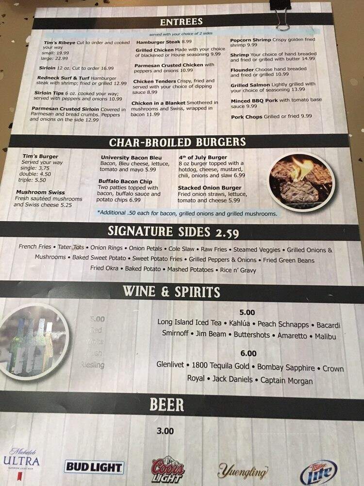 Tim's Restaurant - York, SC menu_pic