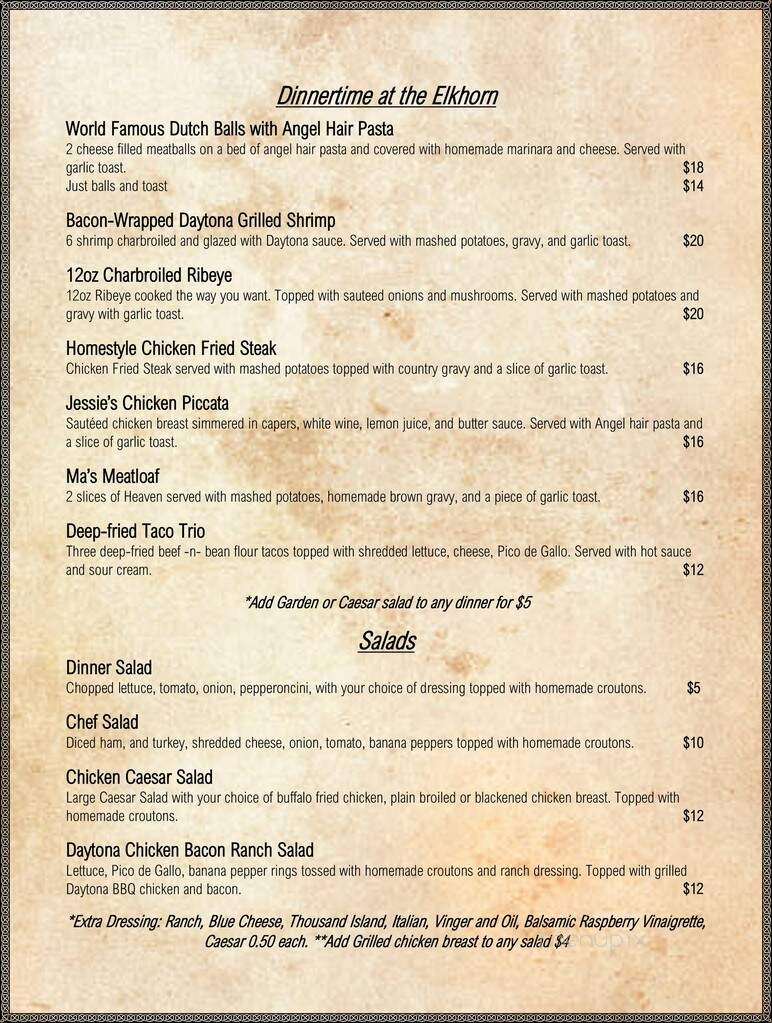 Elkhorn Bar & Trading Post - Bondurant, WY menu_pic
