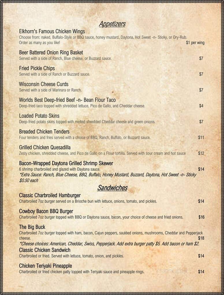Elkhorn Bar & Trading Post - Bondurant, WY menu_pic
