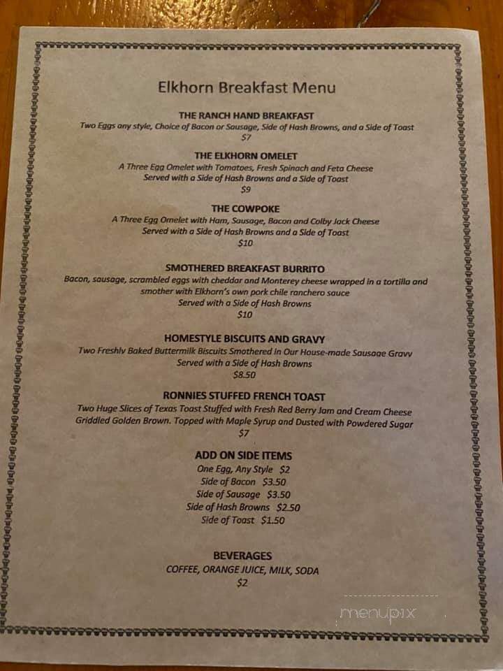 Elkhorn Bar & Trading Post - Bondurant, WY menu_pic