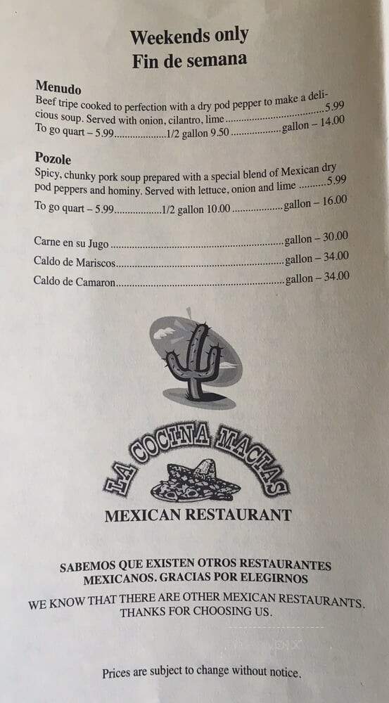 La Cocina Macias - Kankakee, IL menu_pic