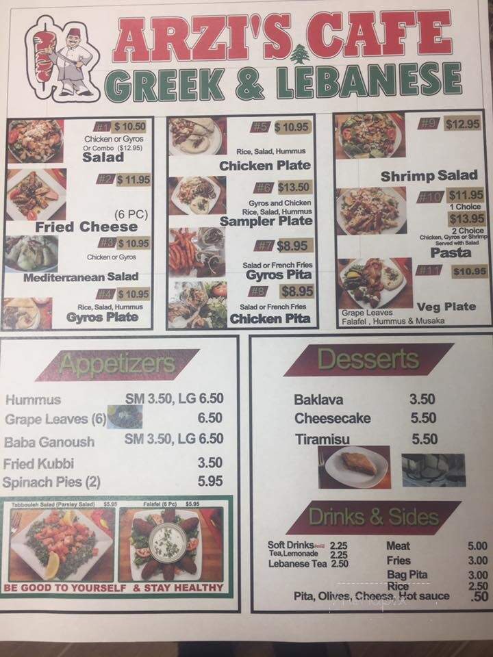 Arzi's Greek & Lebanese Cafe - Denham Springs, LA menu_pic