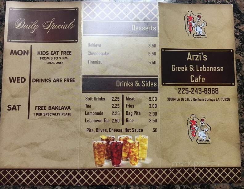 Arzi's Greek & Lebanese Cafe - Denham Springs, LA menu_pic