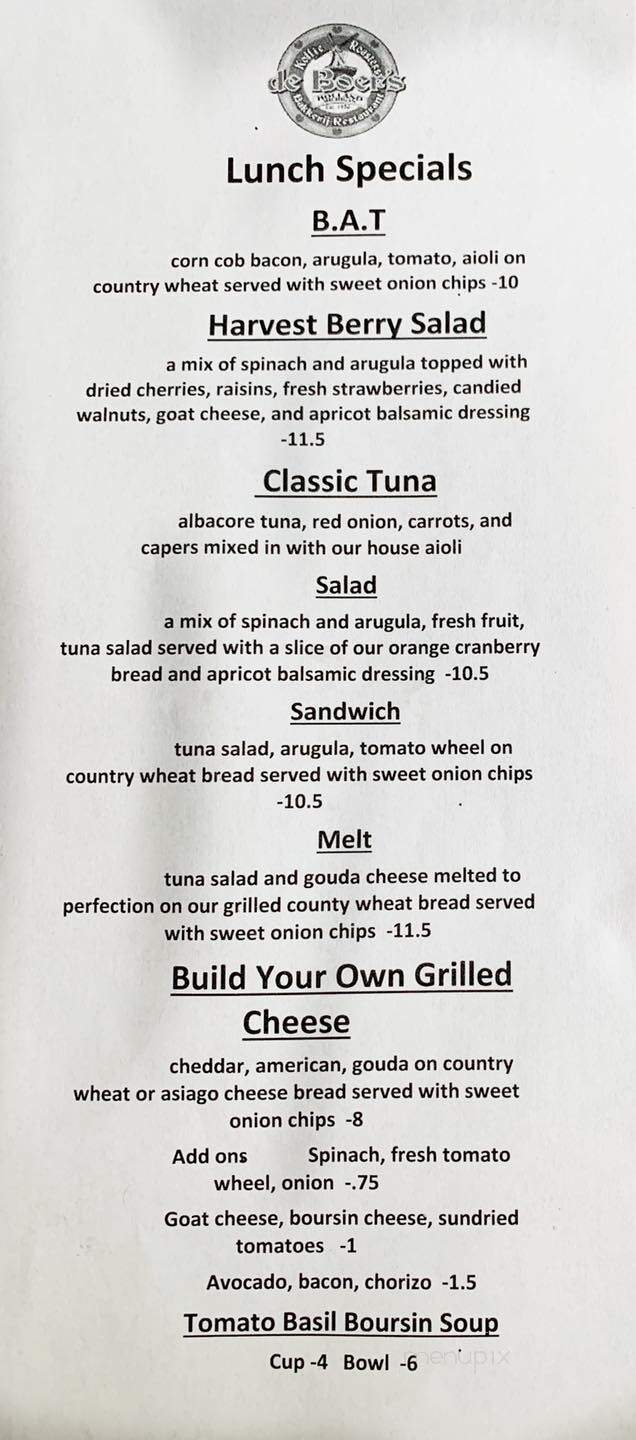 Deboer Cafe & Bakery - Holland, MI menu_pic