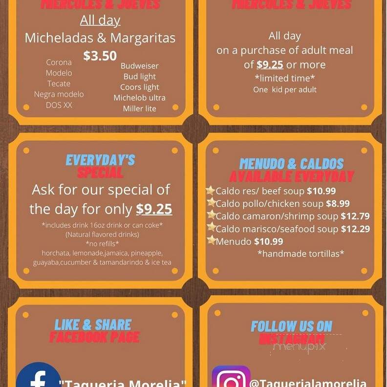Taqueria Morelia - Richmond, TX menu_pic