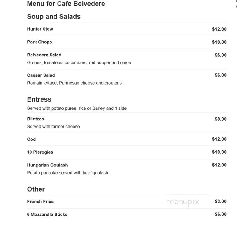 Belvedere Cafe - Dallas, TX menu_pic