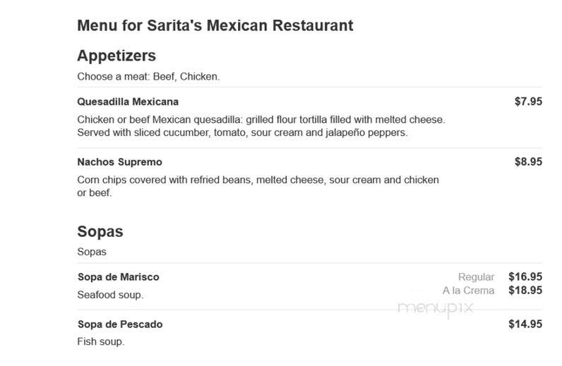 Sarita's Mexican Restaurant - Pasadena, TX menu_pic