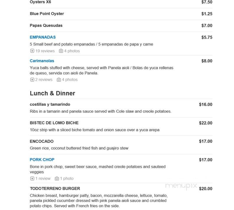 Panela - Lowell, MA menu_pic