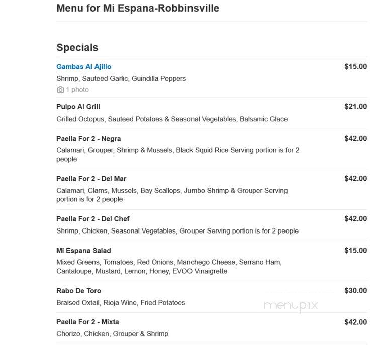 Mi Espana - Robbinsville, NJ menu_pic