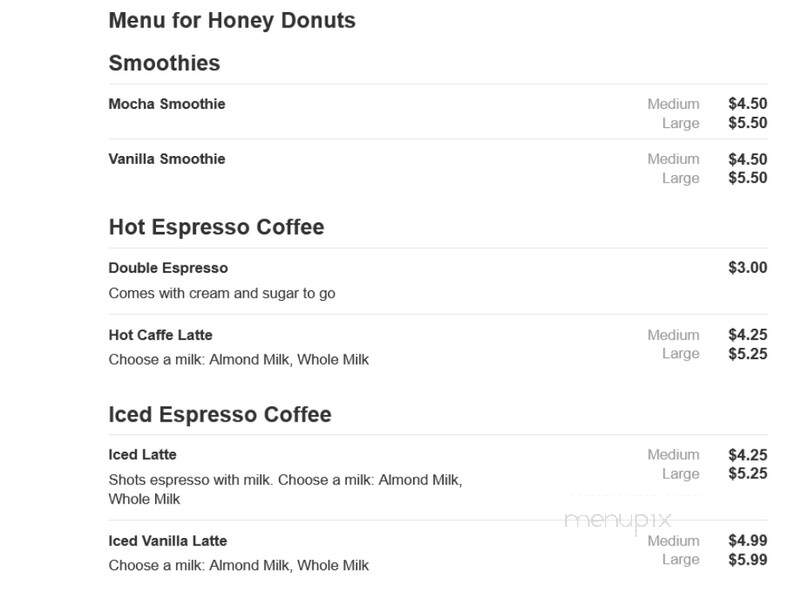 Honey Donuts - Crowley, TX menu_pic