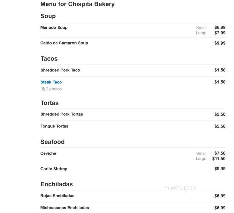 Chispita Bakery - Logan, UT menu_pic