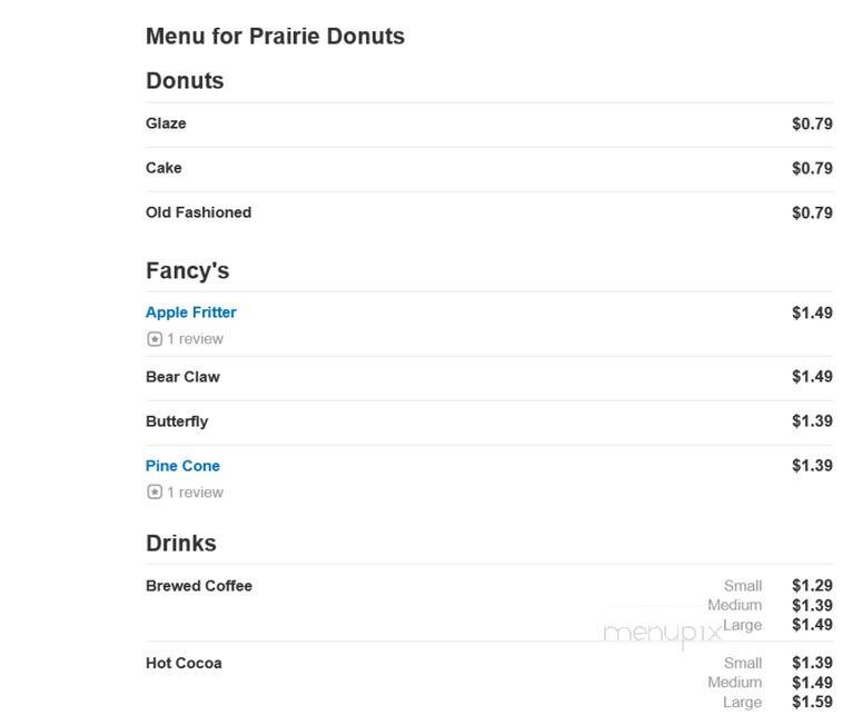 Prairie Donuts - Wichita, KS menu_pic