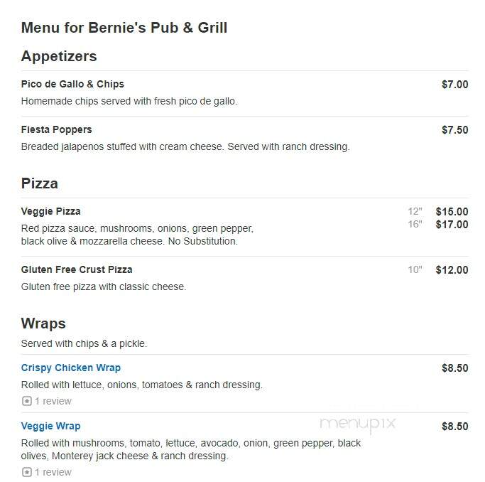 Bernie's Pub & Grill - Elkhorn, WI menu_pic