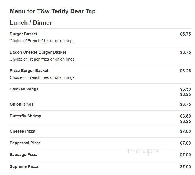 Teddy Bear Tap - Sarona, WI menu_pic