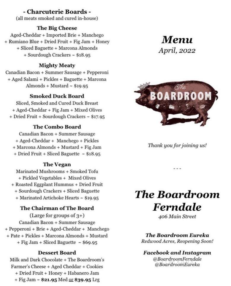Boardroom - Eureka, CA menu_pic