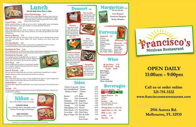 Francisco's Mexican Restaurant - Melbourne, FL menu_pic