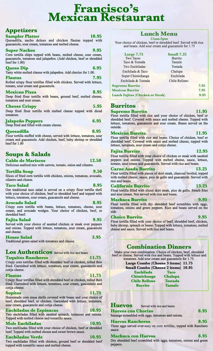 Francisco's Mexican Restaurant - Melbourne, FL menu_pic