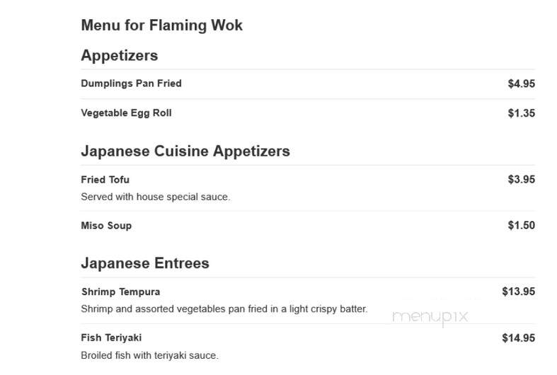 Flaming Wok - Sterling Heights, MI menu_pic