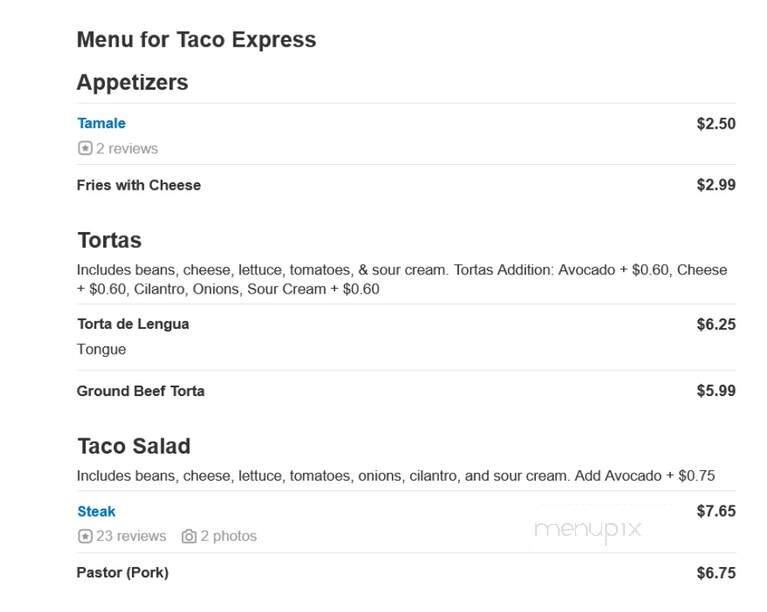 Taco Express II - Westmont, IL menu_pic