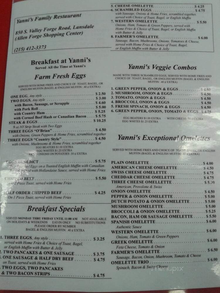 Yannis Family Restaurant - Lansdale, PA menu_pic