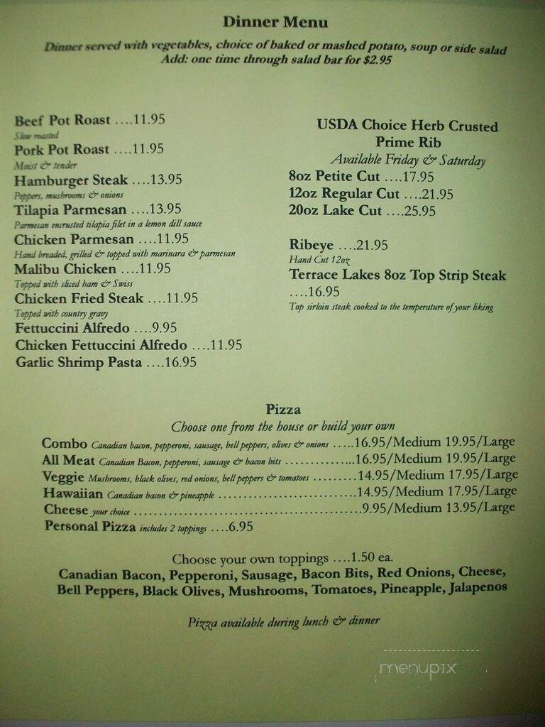 Terrace Lakes Resort - Garden Valley, ID menu_pic