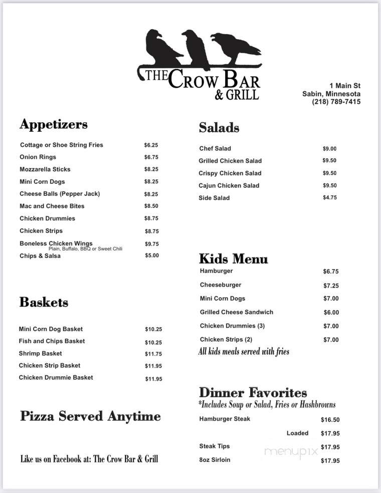 Crowbar & Grill - Sabin, MN menu_pic