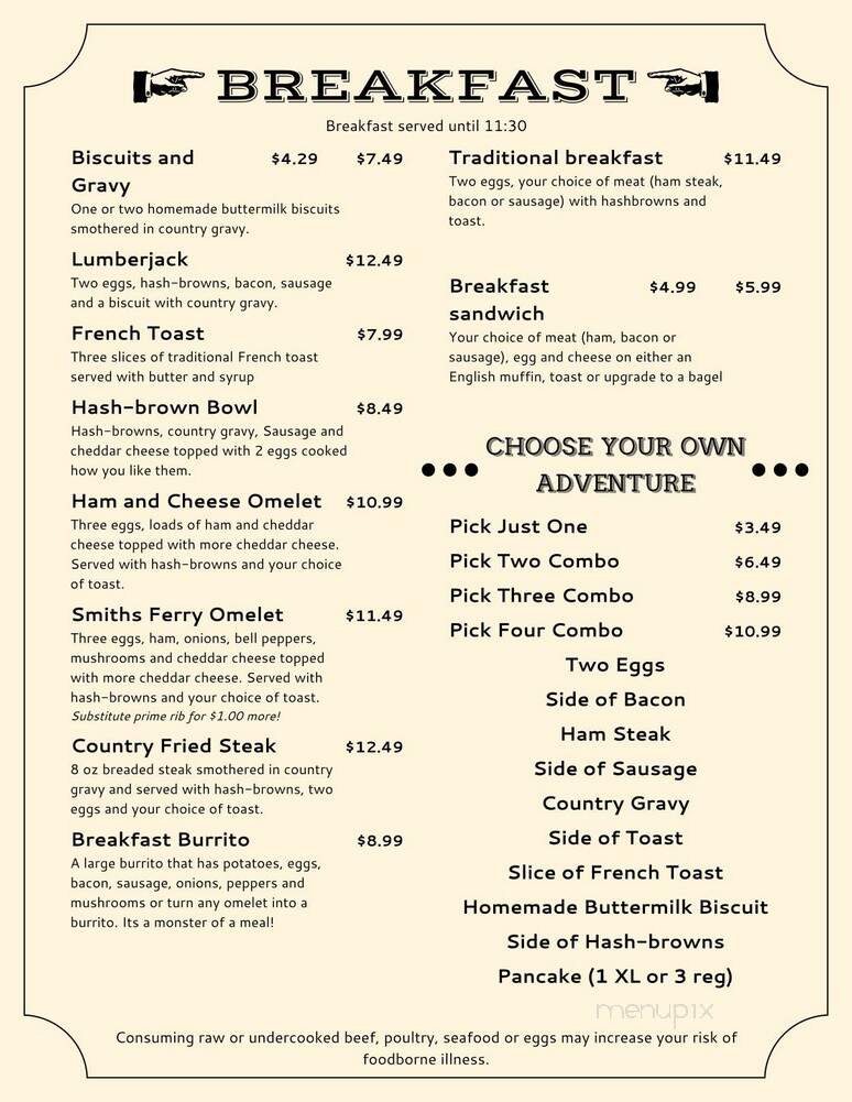 Cougar Mountain Lodge - Cascade, ID menu_pic