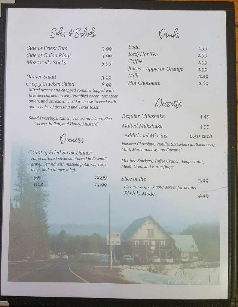 Cougar Mountain Lodge - Cascade, ID menu_pic