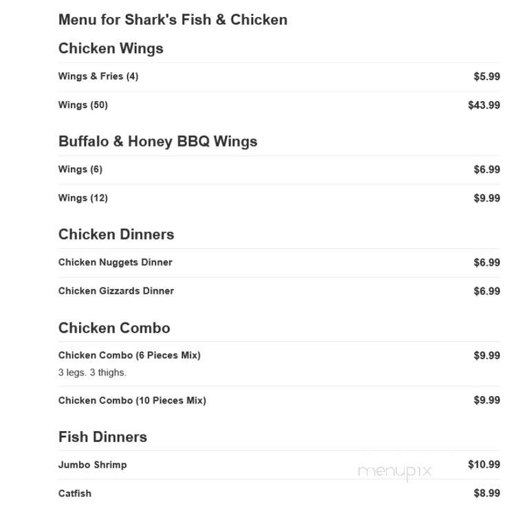 Sharks Fish & Chicken - Sauk Village, IL menu_pic