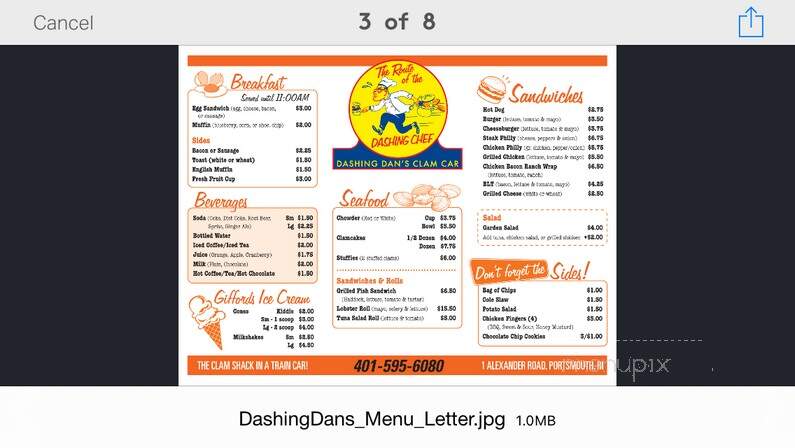 Dashing Dan's Clam Car - Portsmouth, RI menu_pic