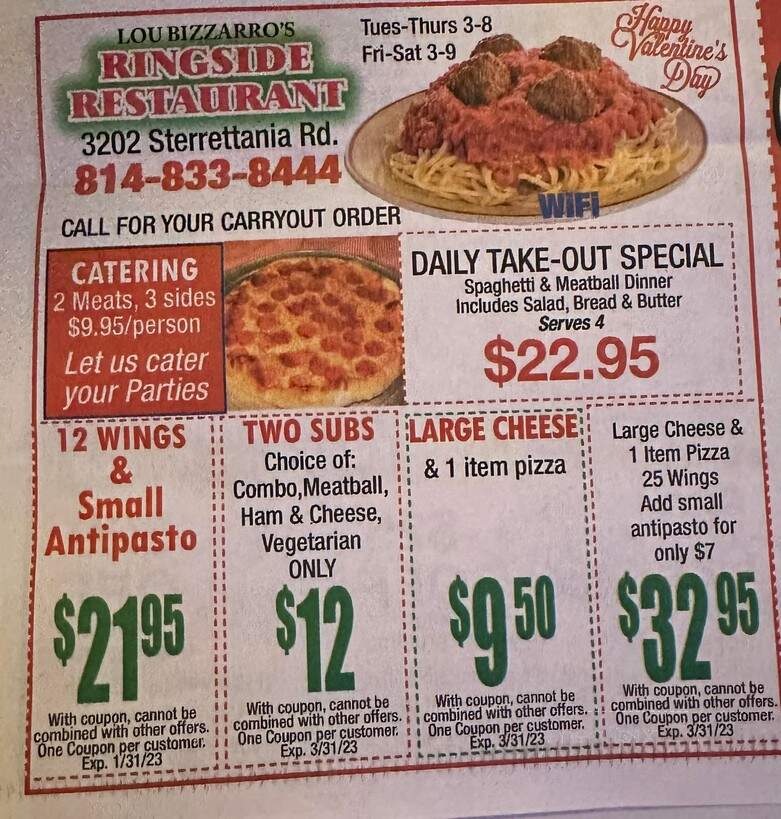 Ringside Restaurant - Erie, PA menu_pic
