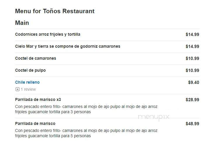 Tonio's Restaurant - Buellton, CA menu_pic
