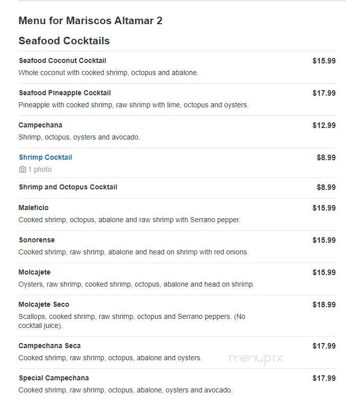Mariscos Altamar 2 - Colorado Springs, CO menu_pic
