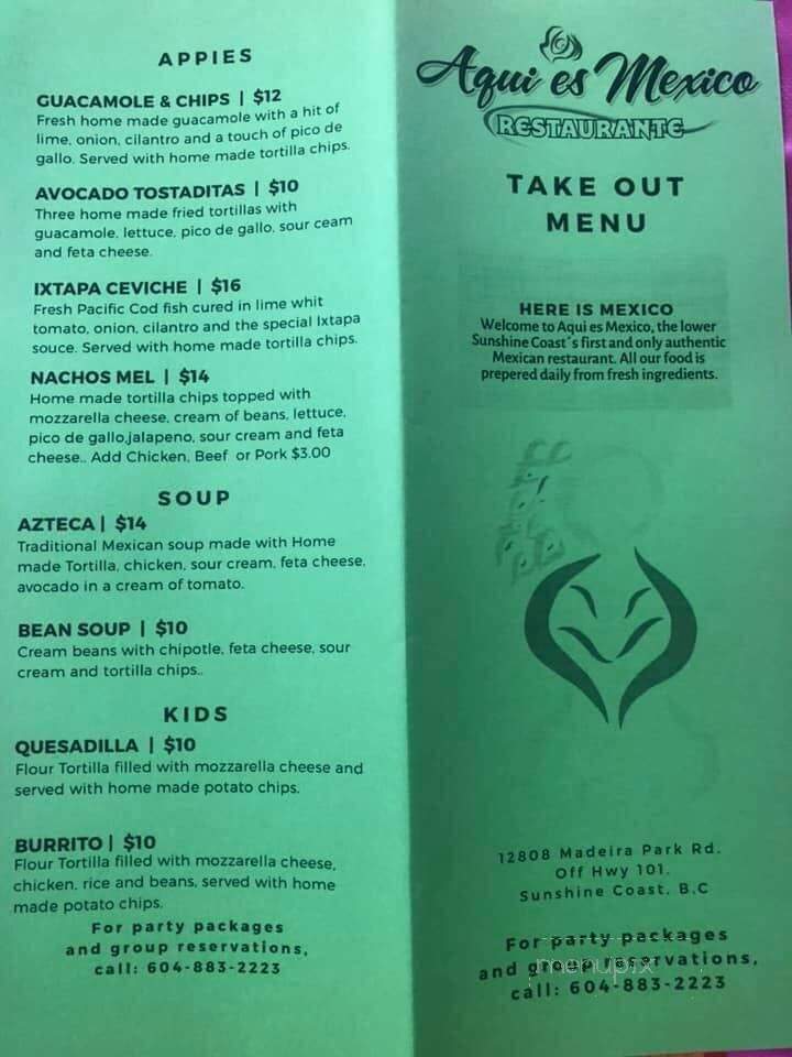 Aqui Es Mexico - Madeira Park, BC menu_pic