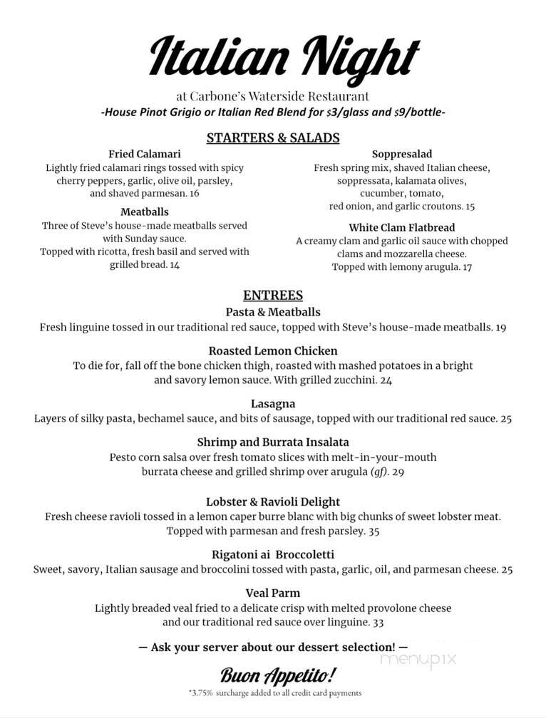 Carbones Waterside - Henderson, NY menu_pic