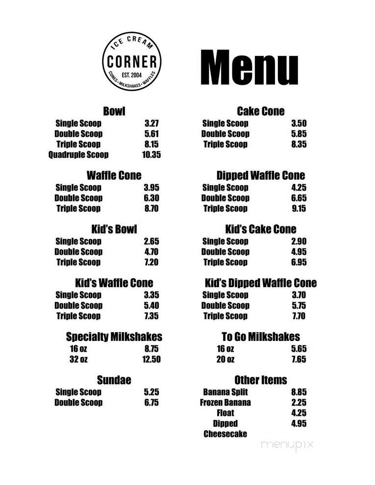 Ice Cream Corner - Gulfport, MS menu_pic