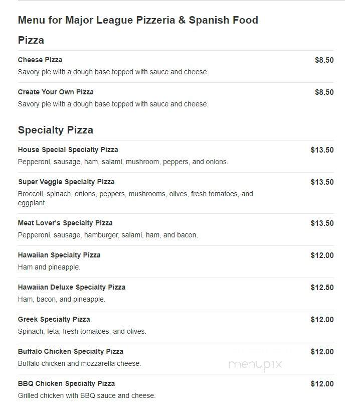 Major League Pizzeria & Spanish Food - Marshfield, MA