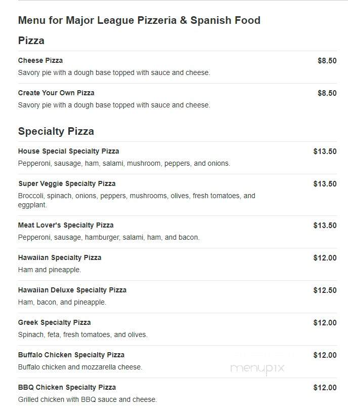 Major League Pizzeria & Spanish Food - Marshfield, MA menu_pic
