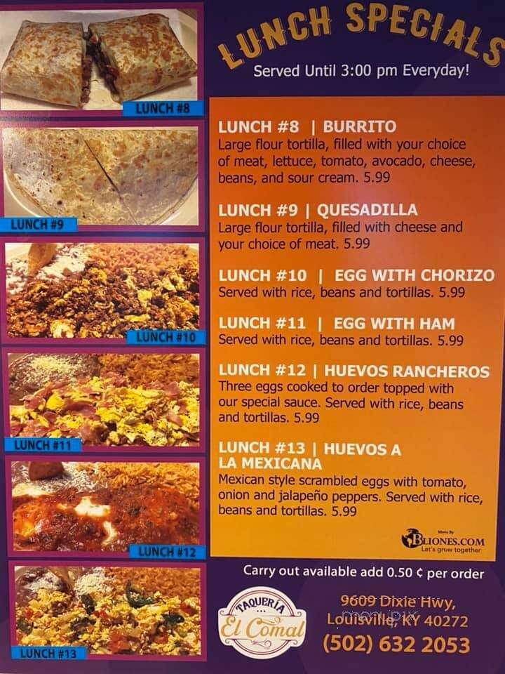 El Comal Taqueria - Louisville, KY menu_pic