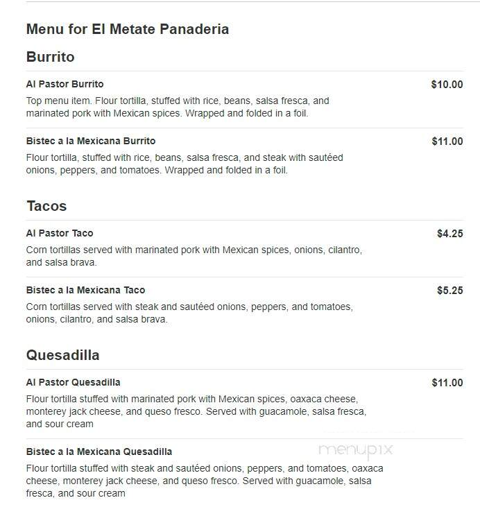 El Metate Panaderia - Santa Ana, CA menu_pic