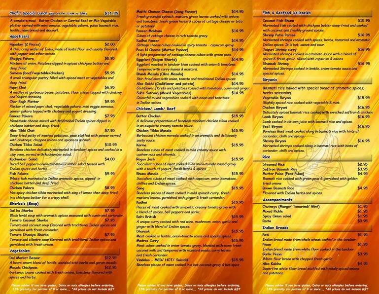 Jaipur - Cochrane, AB menu_pic