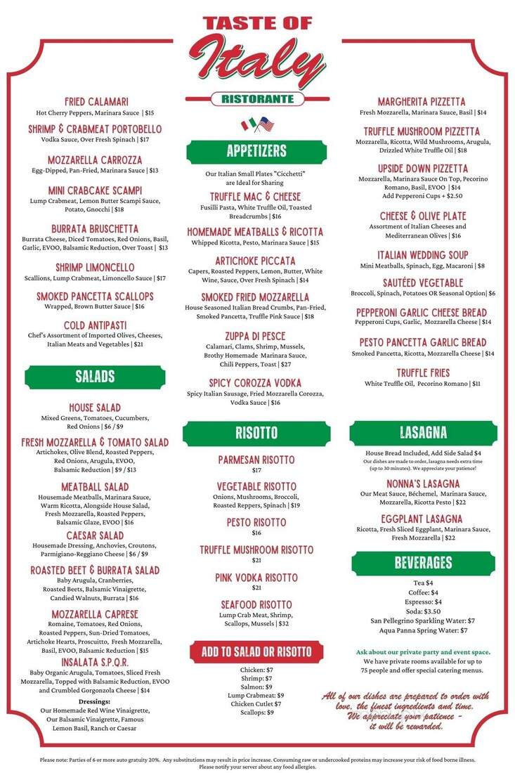 Taste Of Italy Ristorante - Hellertown, PA menu_pic