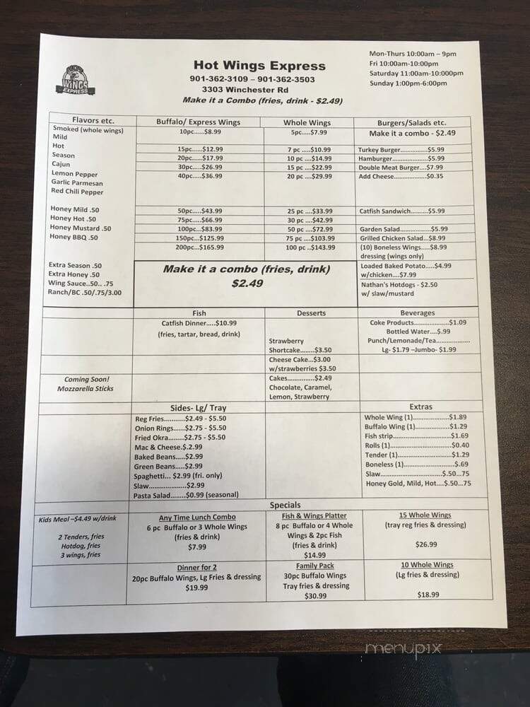 Hot Wings Xpress - Memphis, TN menu_pic