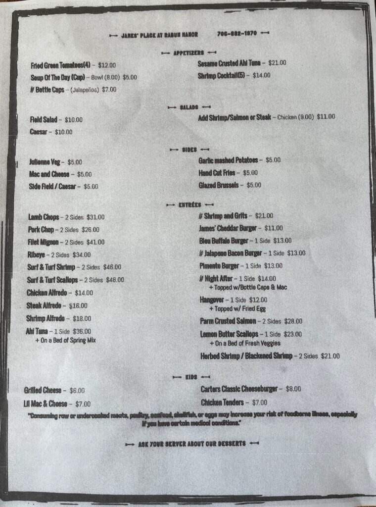 The Dining Room at Rabun Manor - Dillard, GA menu_pic