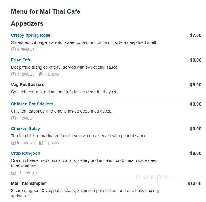 Mai Thai Cafe - Wheaton, IL menu_pic